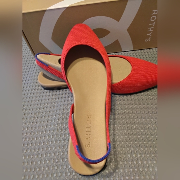 Rothy's Vibrant Red Flats with Blue Trim ""Lollipop Red"" - Picture 3 of 5